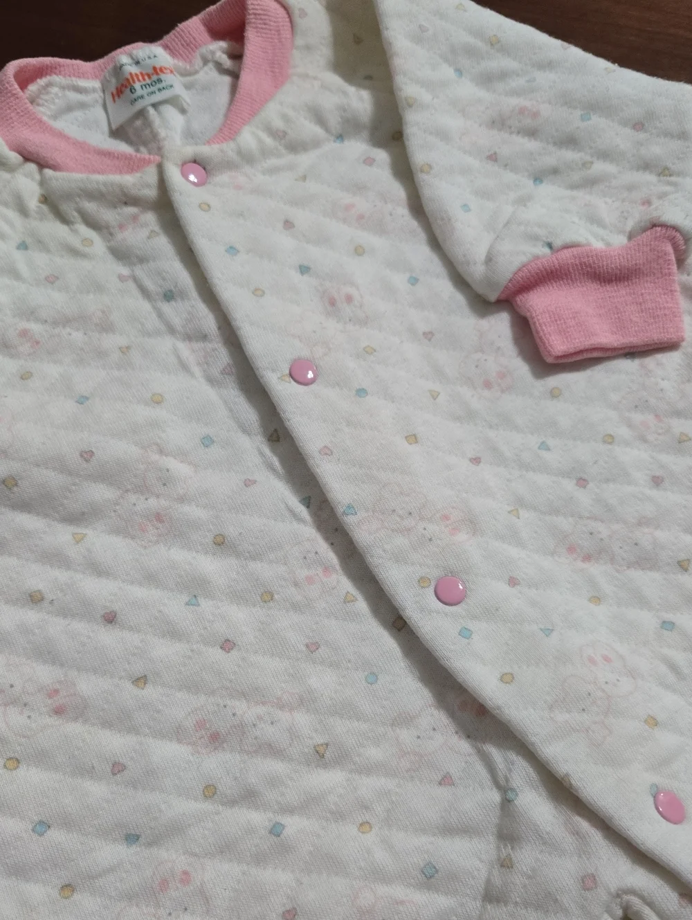 Vintage healthtex White Quilted Footie with Pink Trim 6m
